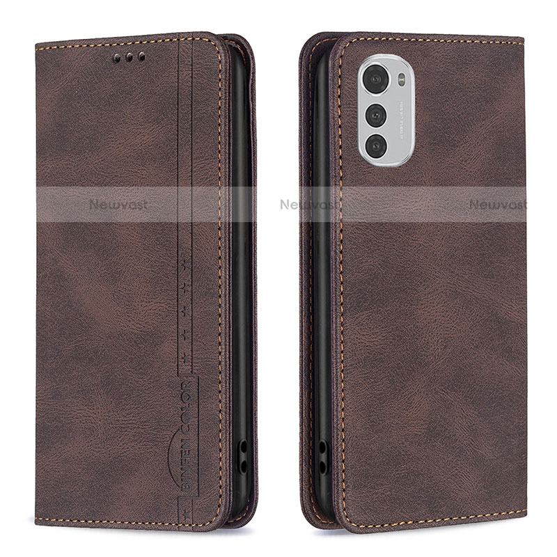 Leather Case Stands Flip Cover Holder B07F for Motorola Moto E32s Brown