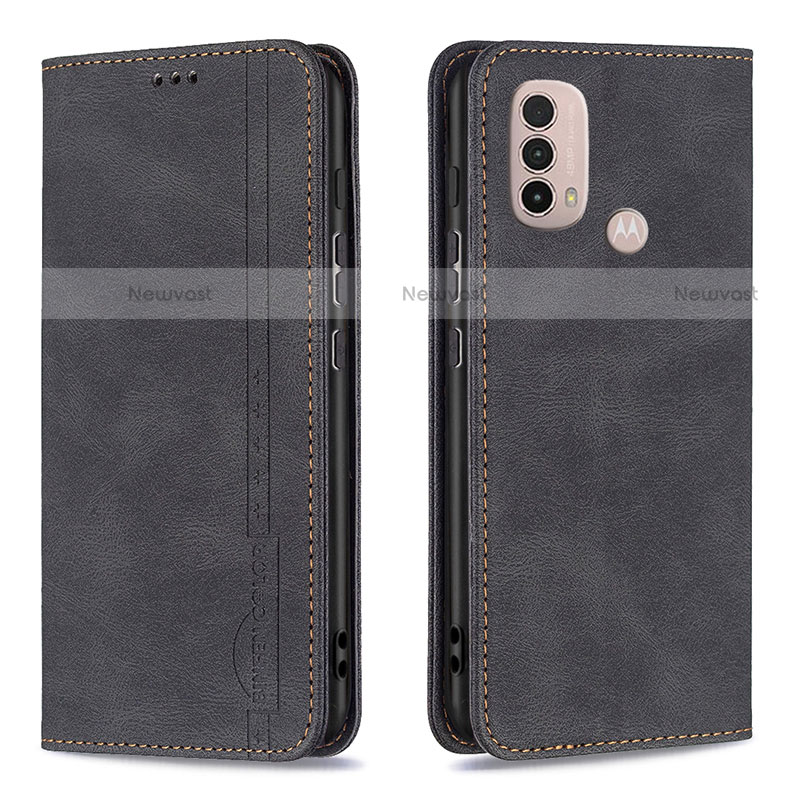 Leather Case Stands Flip Cover Holder B07F for Motorola Moto E40 Black