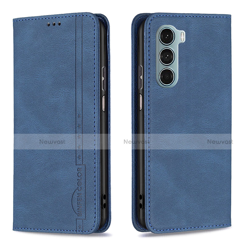 Leather Case Stands Flip Cover Holder B07F for Motorola Moto G200 5G Blue