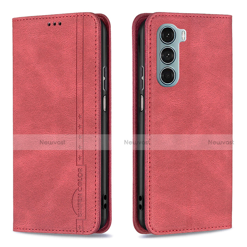 Leather Case Stands Flip Cover Holder B07F for Motorola Moto G200 5G Red
