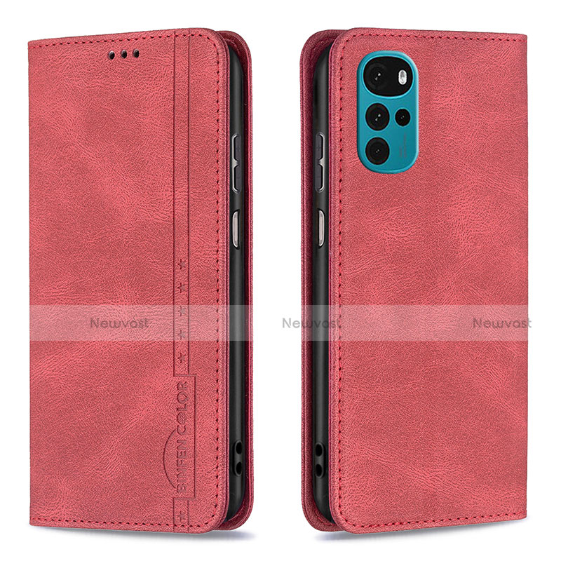 Leather Case Stands Flip Cover Holder B07F for Motorola Moto G22 Red