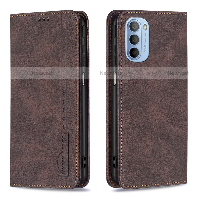 Leather Case Stands Flip Cover Holder B07F for Motorola Moto G31 Brown