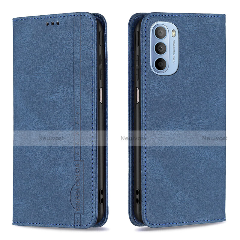 Leather Case Stands Flip Cover Holder B07F for Motorola Moto G41 Blue
