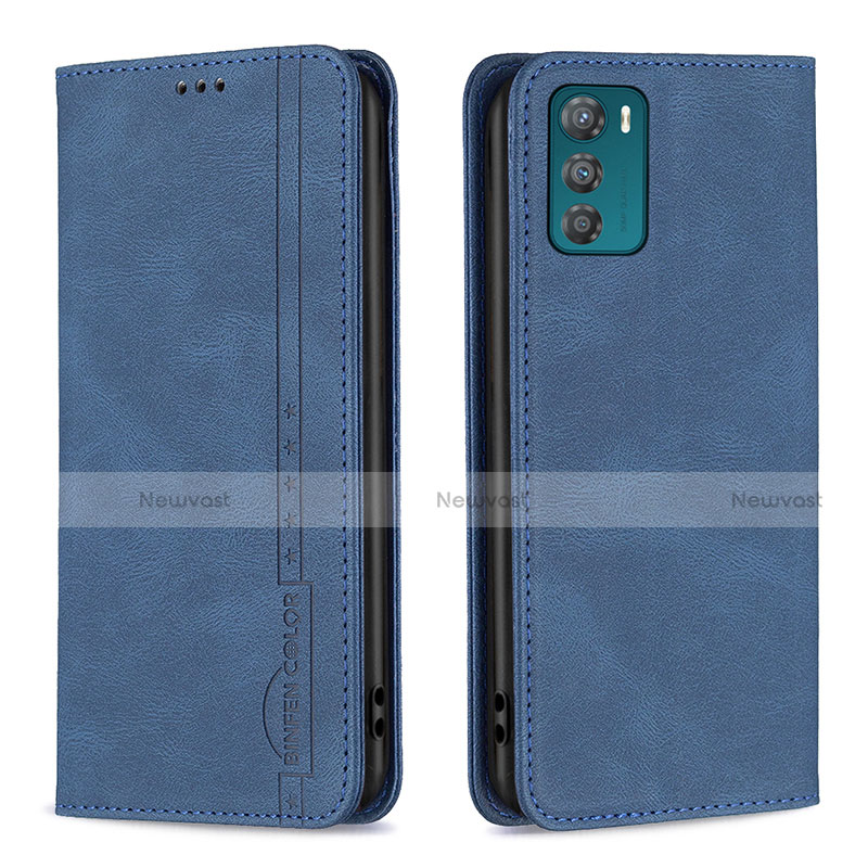 Leather Case Stands Flip Cover Holder B07F for Motorola Moto G42 Blue
