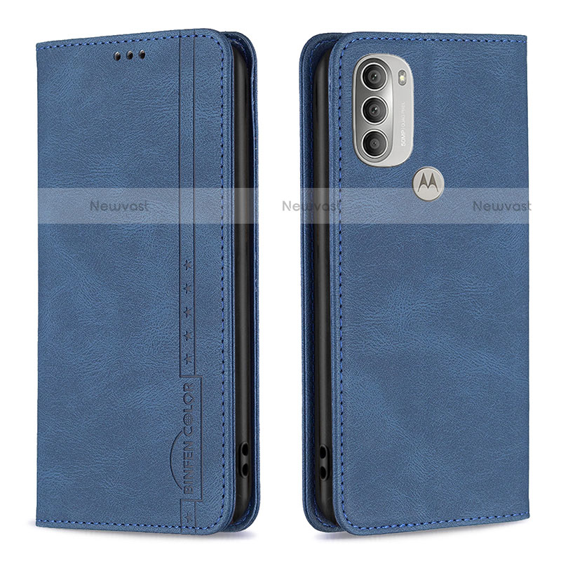 Leather Case Stands Flip Cover Holder B07F for Motorola Moto G51 5G Blue