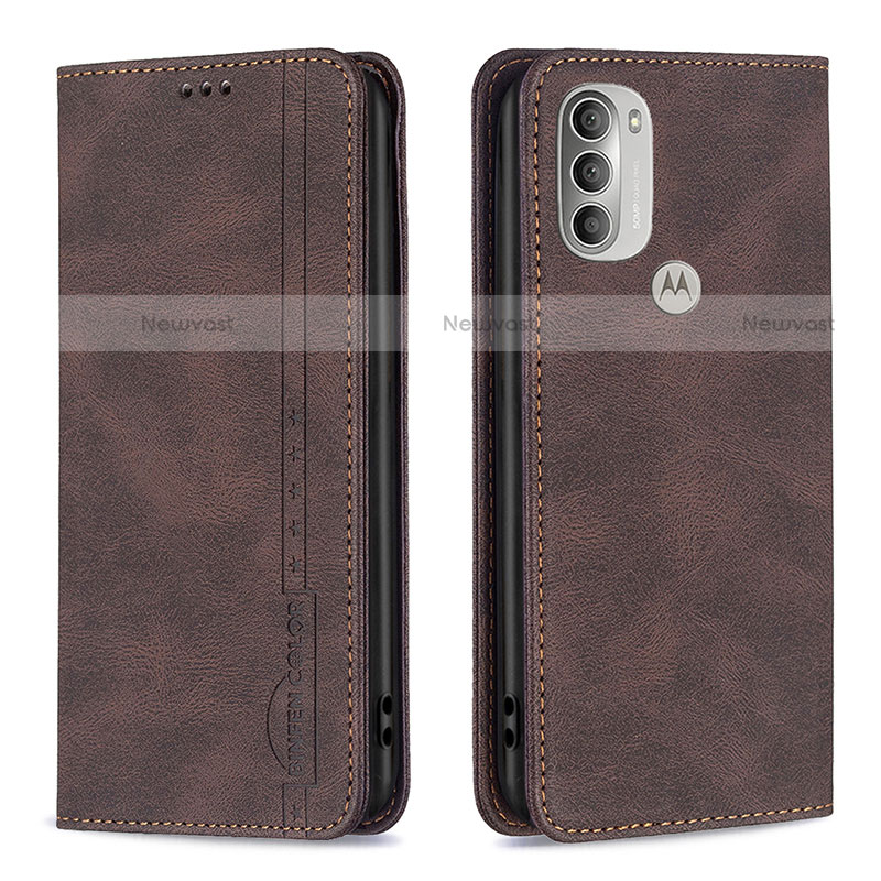 Leather Case Stands Flip Cover Holder B07F for Motorola Moto G51 5G Brown