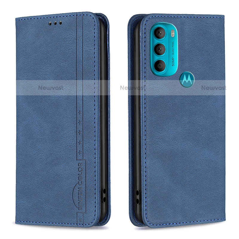 Leather Case Stands Flip Cover Holder B07F for Motorola Moto G71 5G Blue