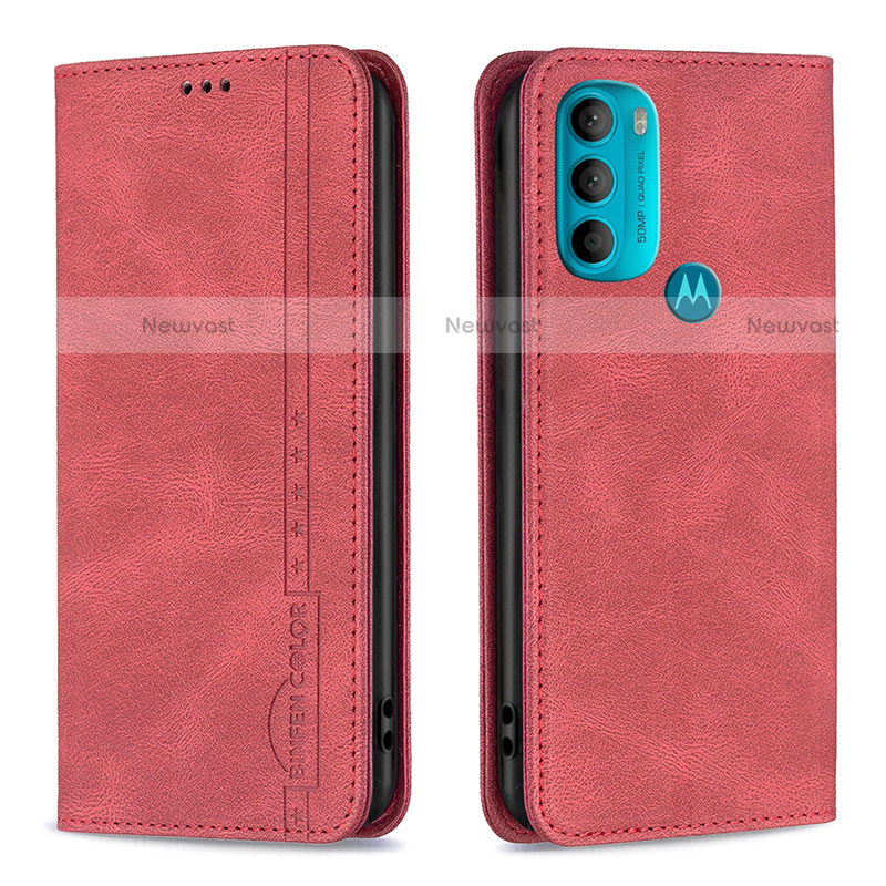Leather Case Stands Flip Cover Holder B07F for Motorola Moto G71 5G Red