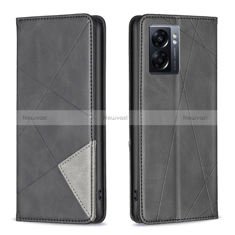 Leather Case Stands Flip Cover Holder B07F for Oppo A56S 5G Black