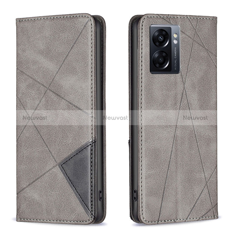 Leather Case Stands Flip Cover Holder B07F for Oppo A56S 5G Gray