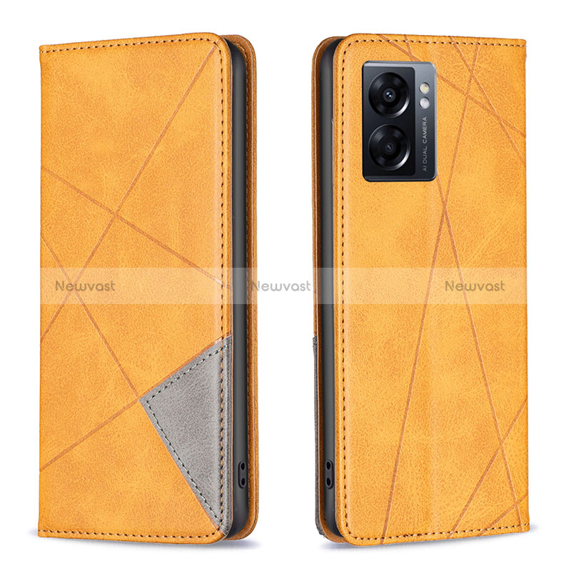 Leather Case Stands Flip Cover Holder B07F for Oppo A56S 5G Light Brown