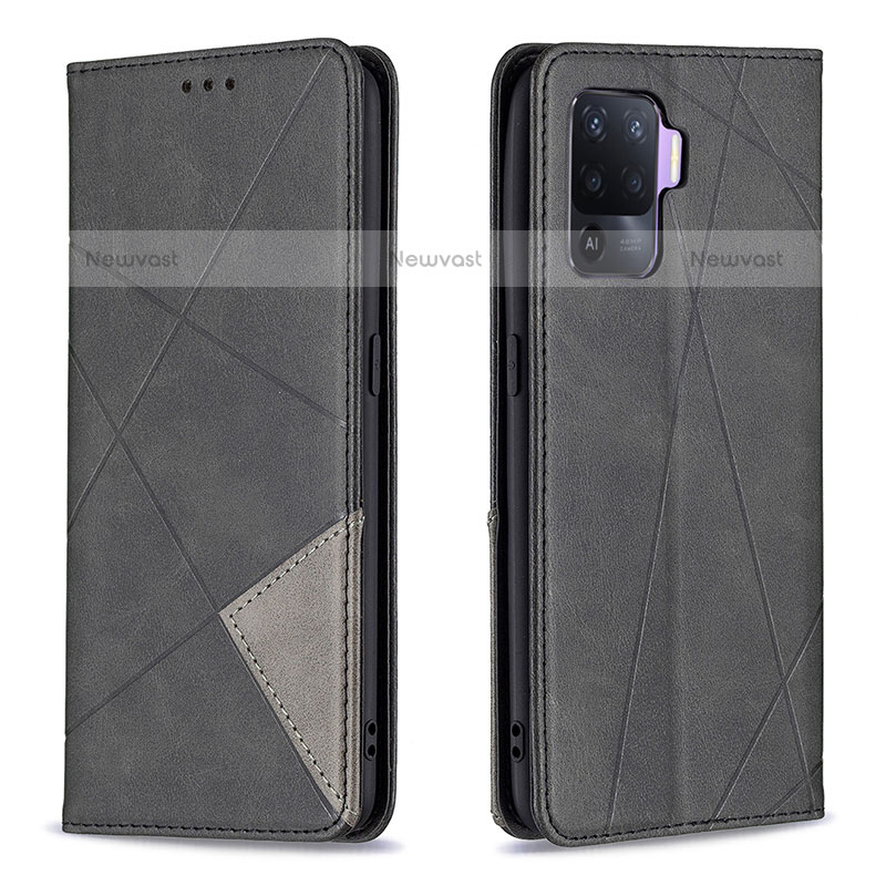 Leather Case Stands Flip Cover Holder B07F for Oppo A94 4G Black