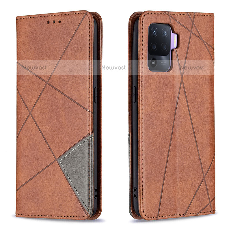 Leather Case Stands Flip Cover Holder B07F for Oppo F19 Pro Brown