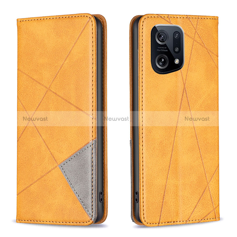 Leather Case Stands Flip Cover Holder B07F for Oppo Find X5 5G Light Brown