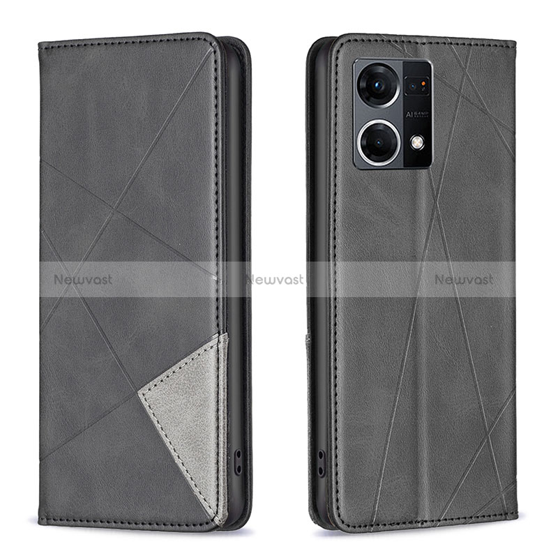 Leather Case Stands Flip Cover Holder B07F for Oppo Reno7 4G Black