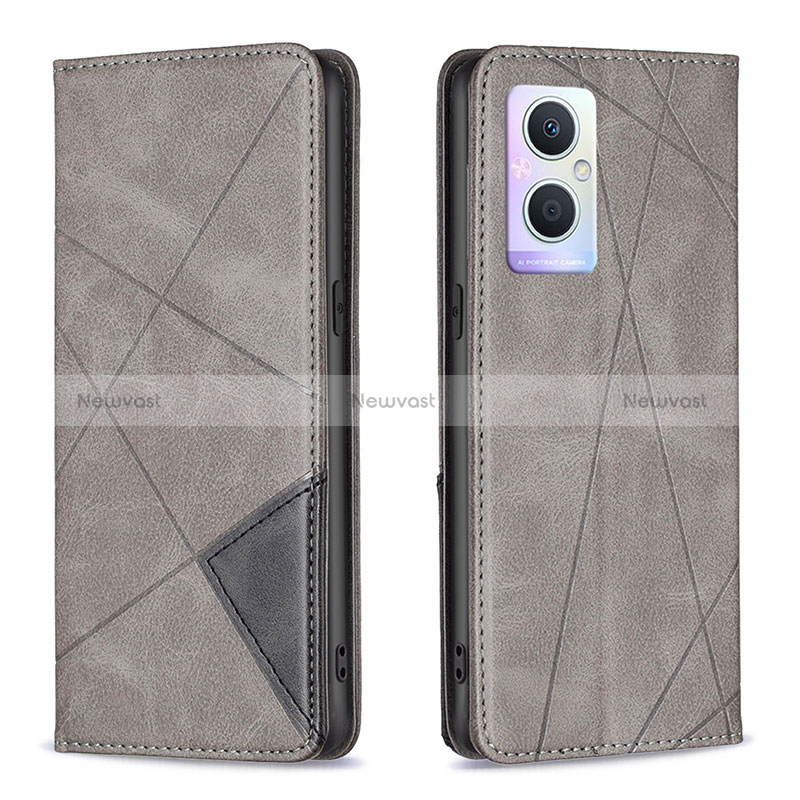 Leather Case Stands Flip Cover Holder B07F for Oppo Reno7 Lite 5G Gray