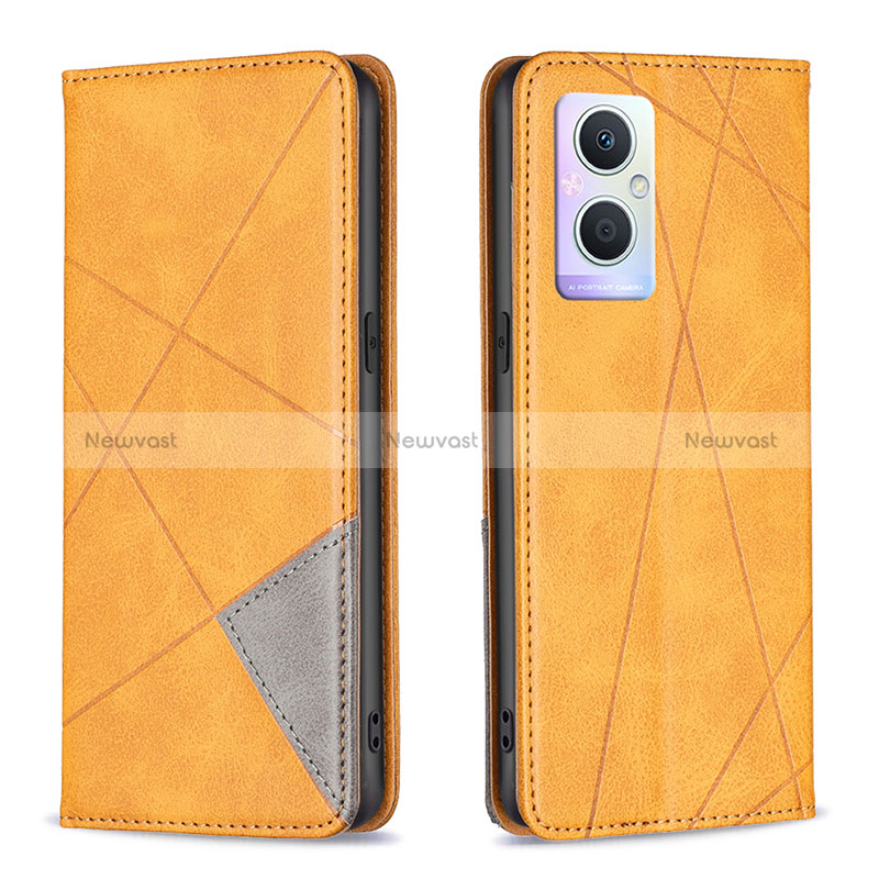 Leather Case Stands Flip Cover Holder B07F for Oppo Reno7 Lite 5G Light Brown