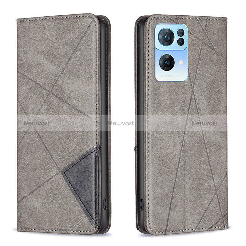 Leather Case Stands Flip Cover Holder B07F for Oppo Reno7 Pro 5G Gray