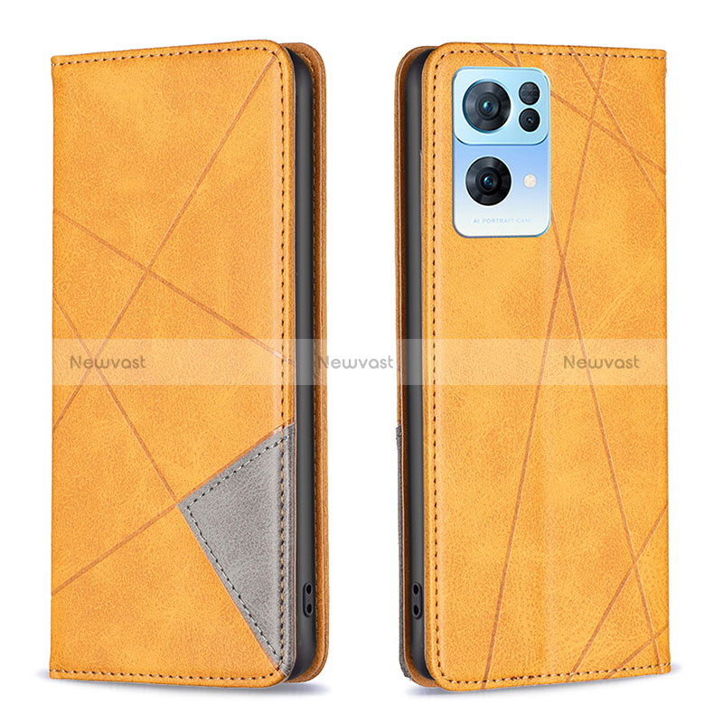 Leather Case Stands Flip Cover Holder B07F for Oppo Reno7 Pro 5G Light Brown