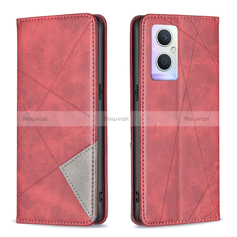 Leather Case Stands Flip Cover Holder B07F for Oppo Reno7 Z 5G Red