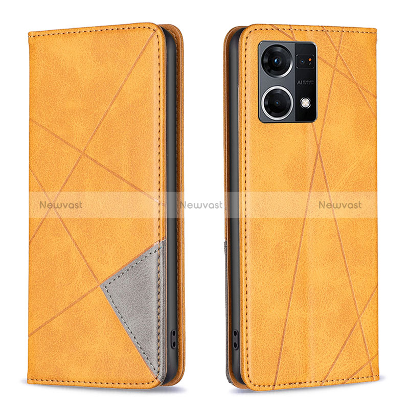 Leather Case Stands Flip Cover Holder B07F for Oppo Reno8 4G Light Brown