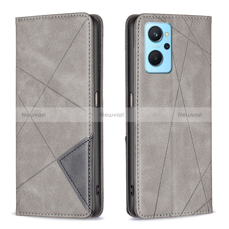 Leather Case Stands Flip Cover Holder B07F for Realme 9i 4G Gray