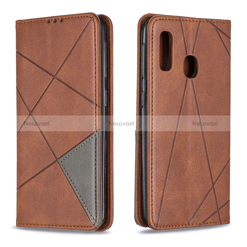 Leather Case Stands Flip Cover Holder B07F for Samsung Galaxy A20e Brown