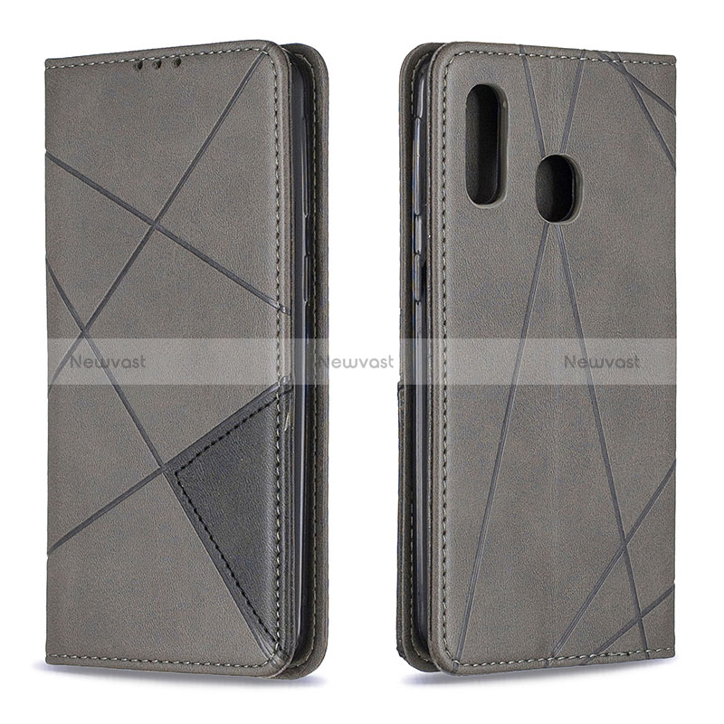 Leather Case Stands Flip Cover Holder B07F for Samsung Galaxy A40 Gray