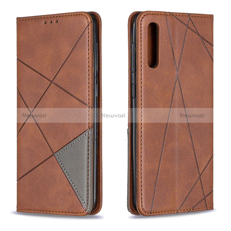 Leather Case Stands Flip Cover Holder B07F for Samsung Galaxy A50 Brown