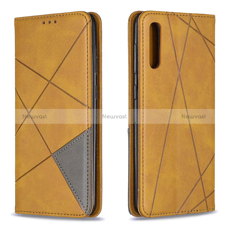 Leather Case Stands Flip Cover Holder B07F for Samsung Galaxy A50 Light Brown