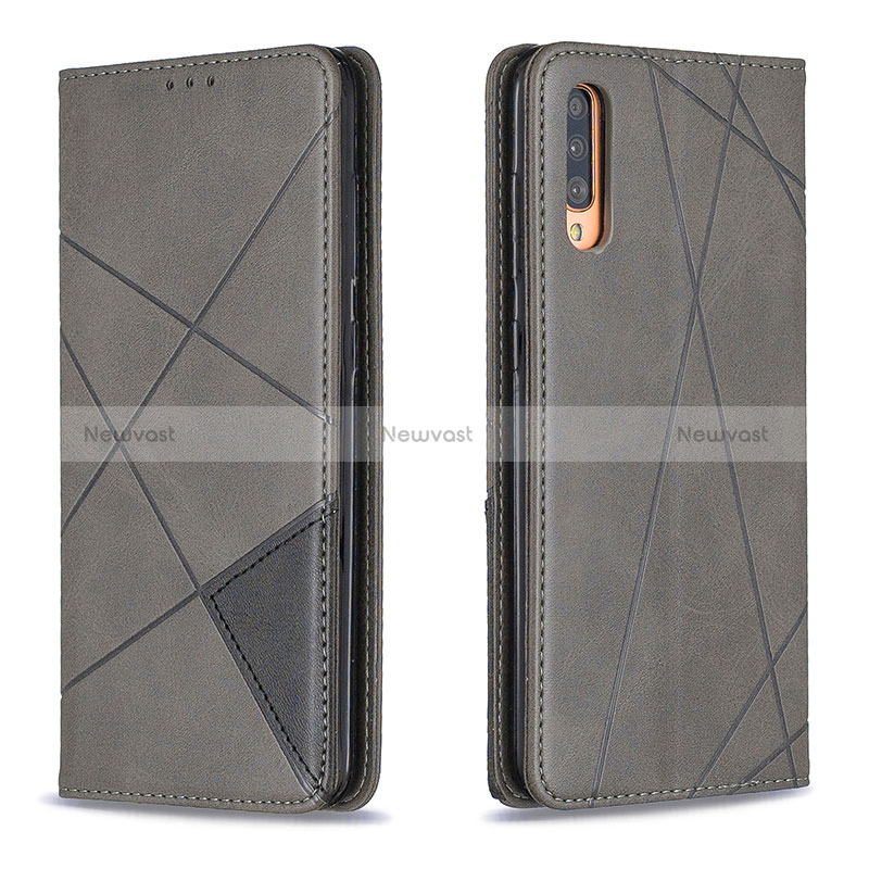 Leather Case Stands Flip Cover Holder B07F for Samsung Galaxy A70 Gray