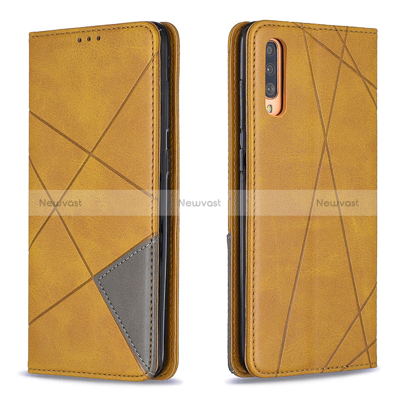 Leather Case Stands Flip Cover Holder B07F for Samsung Galaxy A70 Light Brown
