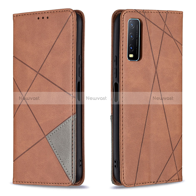 Leather Case Stands Flip Cover Holder B07F for Vivo Y11s Brown