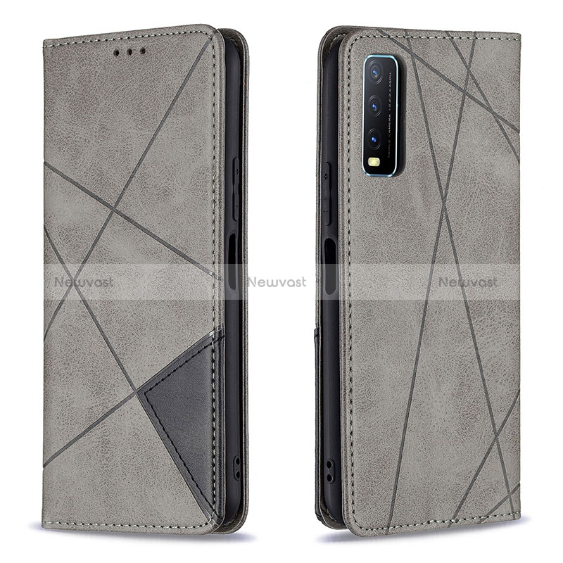 Leather Case Stands Flip Cover Holder B07F for Vivo Y11s Gray