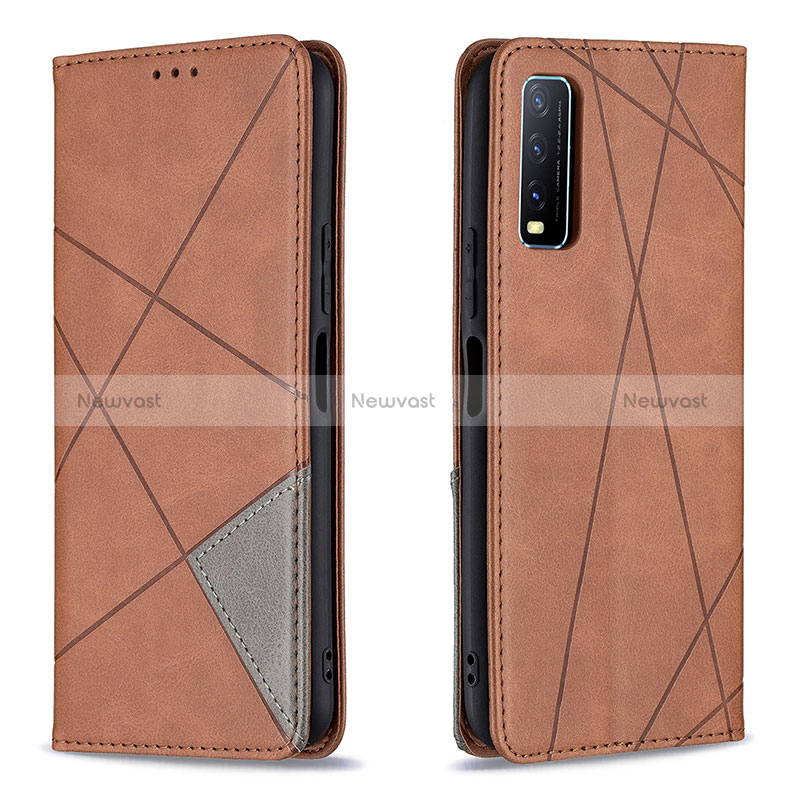 Leather Case Stands Flip Cover Holder B07F for Vivo Y20s Brown