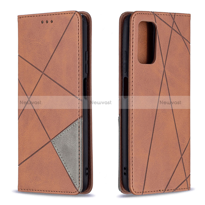 Leather Case Stands Flip Cover Holder B07F for Xiaomi Poco M3 Brown