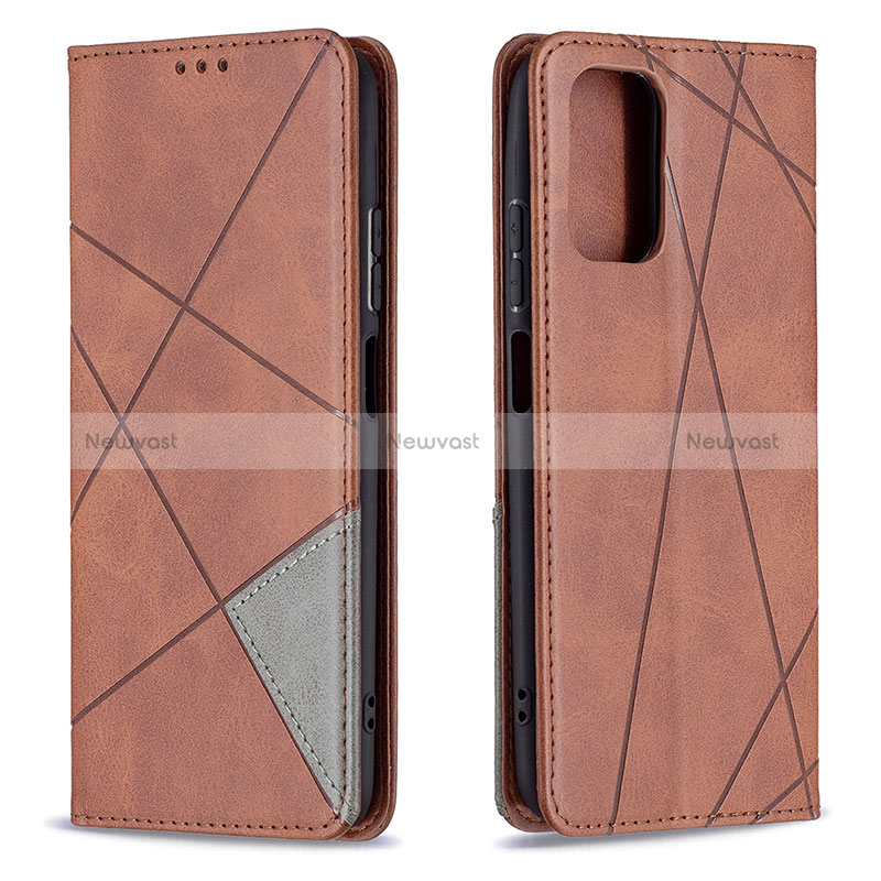 Leather Case Stands Flip Cover Holder B07F for Xiaomi Poco M5S Brown