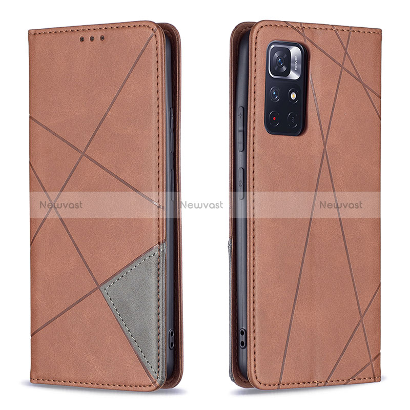 Leather Case Stands Flip Cover Holder B07F for Xiaomi Redmi Note 11S 5G Brown