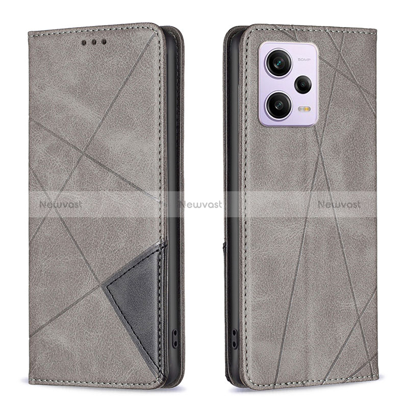 Leather Case Stands Flip Cover Holder B07F for Xiaomi Redmi Note 12 Pro 5G Gray