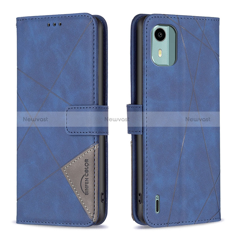 Leather Case Stands Flip Cover Holder B08F for Nokia C12 Blue