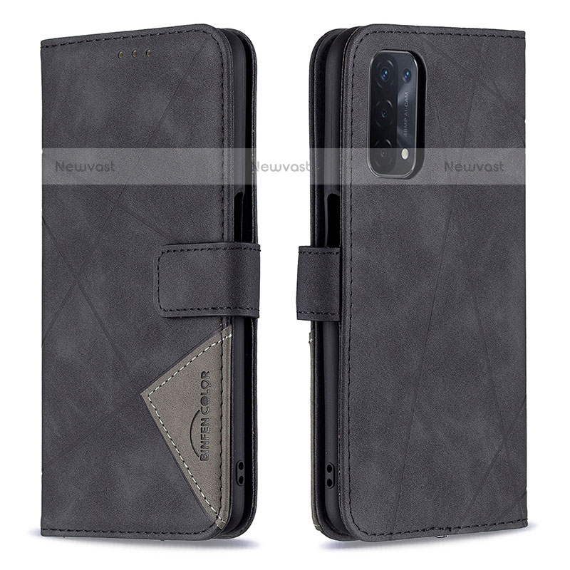 Leather Case Stands Flip Cover Holder B08F for OnePlus Nord N200 5G Black