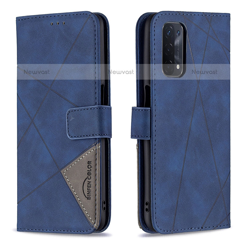 Leather Case Stands Flip Cover Holder B08F for OnePlus Nord N200 5G Blue