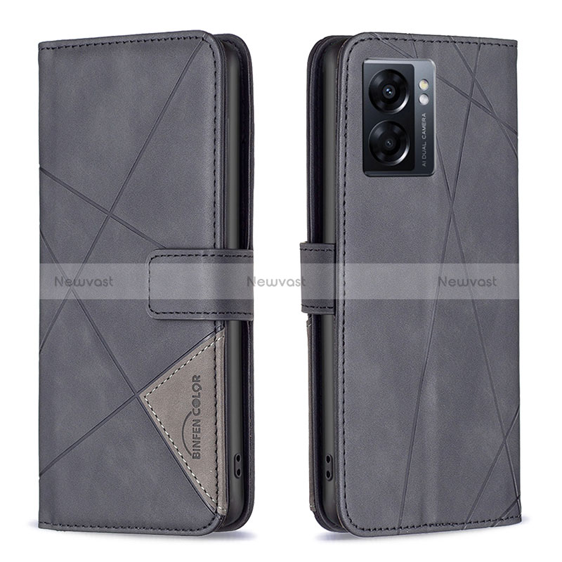 Leather Case Stands Flip Cover Holder B08F for Oppo A56S 5G Black