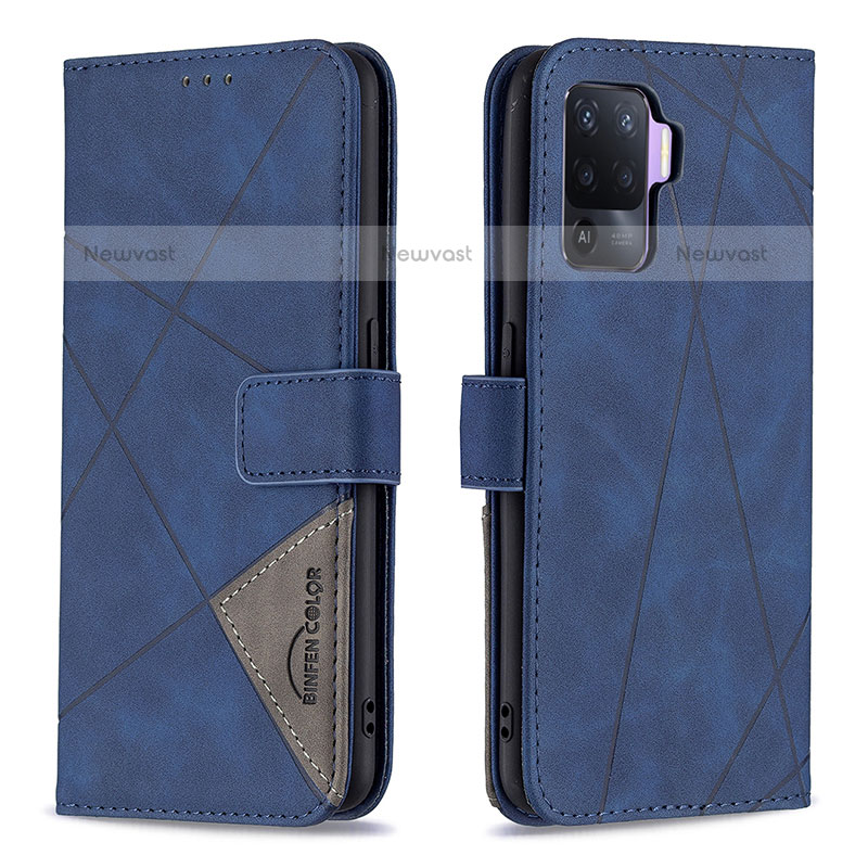 Leather Case Stands Flip Cover Holder B08F for Oppo F19 Pro Blue