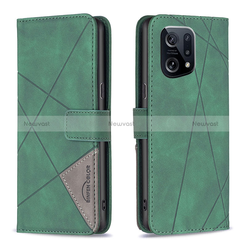 Leather Case Stands Flip Cover Holder B08F for Oppo Find X5 5G Green