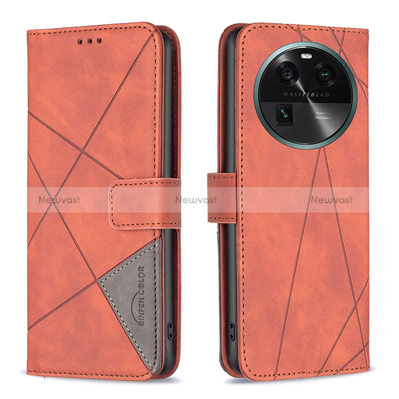 Leather Case Stands Flip Cover Holder B08F for Oppo Find X6 Pro 5G Orange