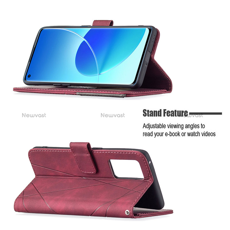 Leather Case Stands Flip Cover Holder B08F for Oppo Reno6 Pro 5G India