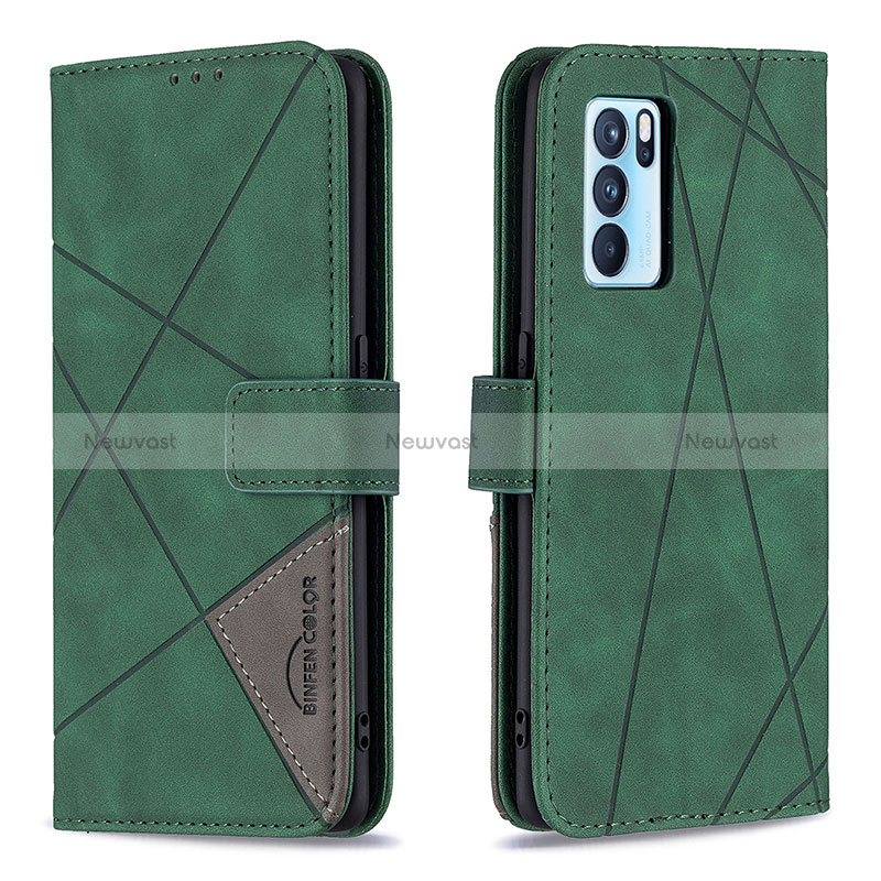 Leather Case Stands Flip Cover Holder B08F for Oppo Reno6 Pro 5G India Green