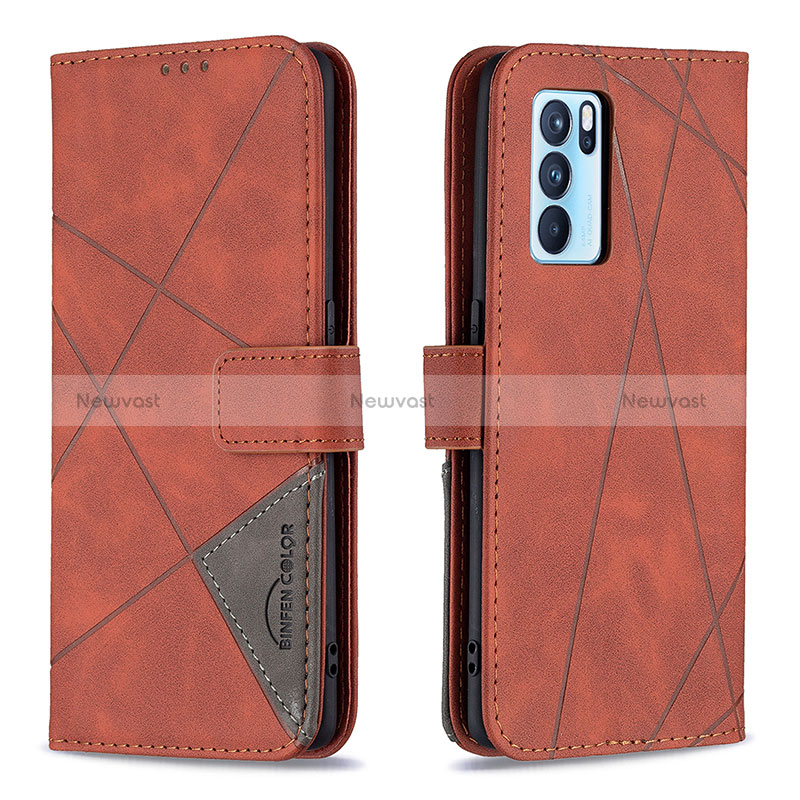 Leather Case Stands Flip Cover Holder B08F for Oppo Reno6 Pro 5G India Orange