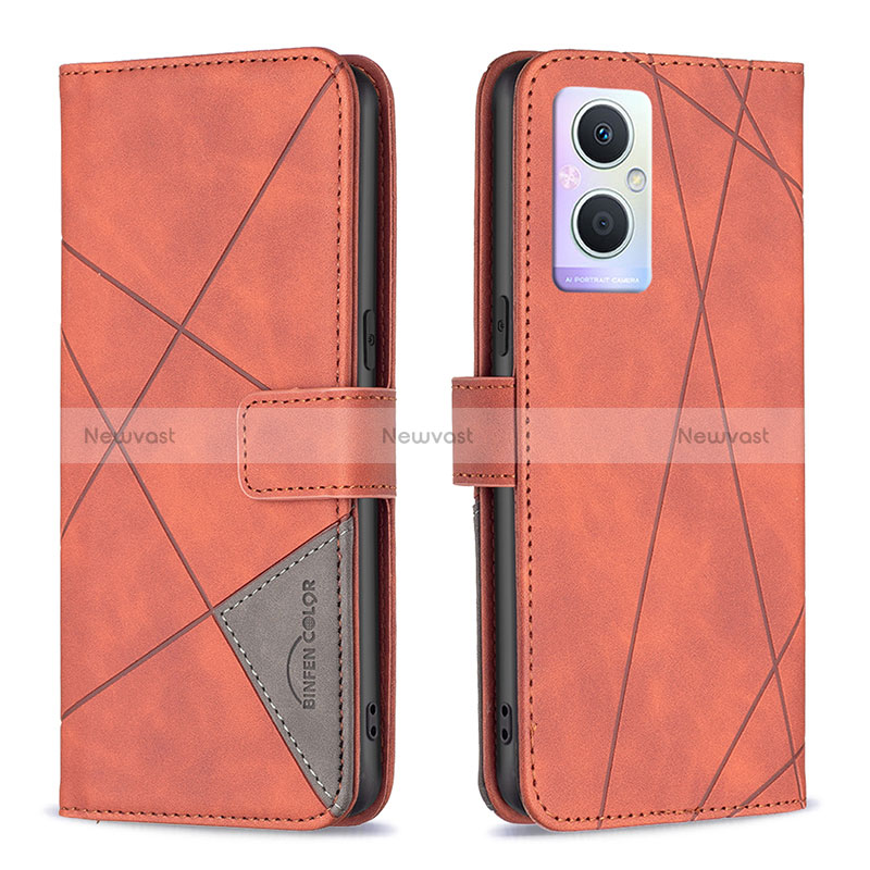 Leather Case Stands Flip Cover Holder B08F for Oppo Reno7 Lite 5G Orange